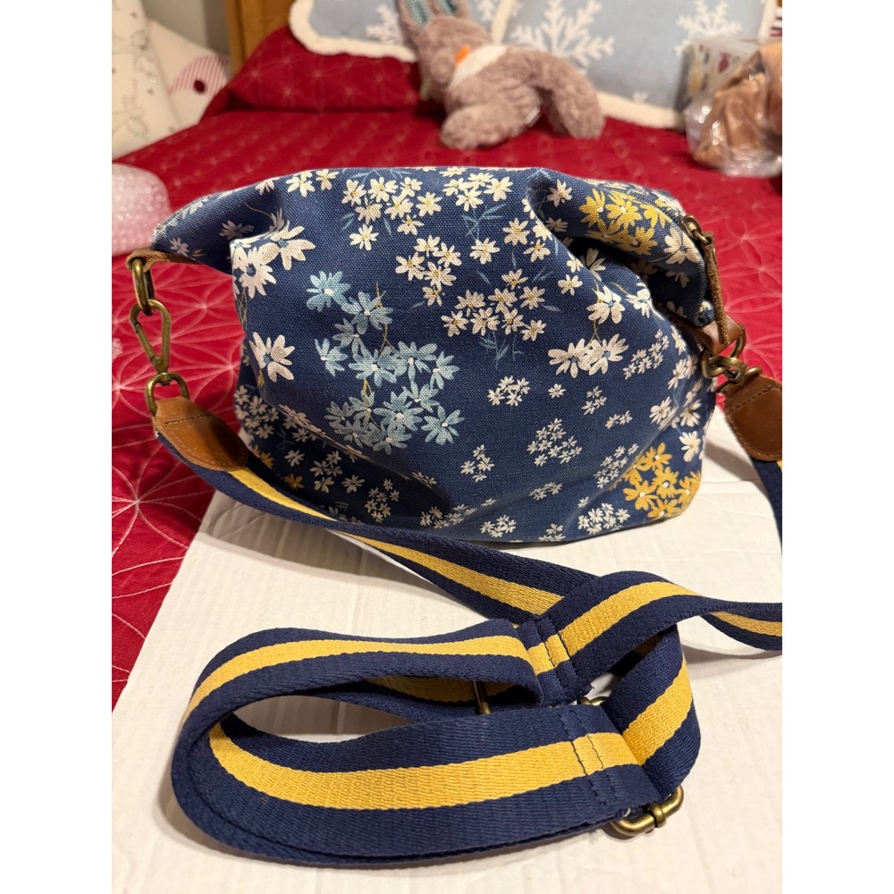FATFACE Floral Canvas Crossbody Bag Blue  Adjustable Strap